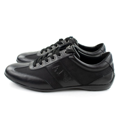 Armani Jeans Leather Strap Logo Trainers Black