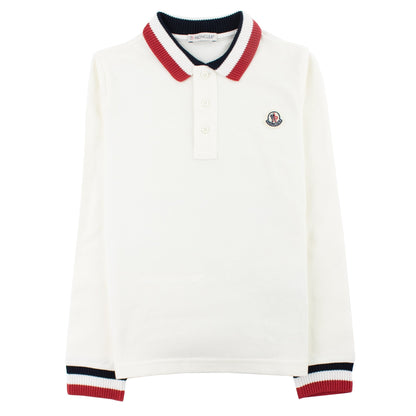 Moncler Junior Long Sleeve Polo Shirt White