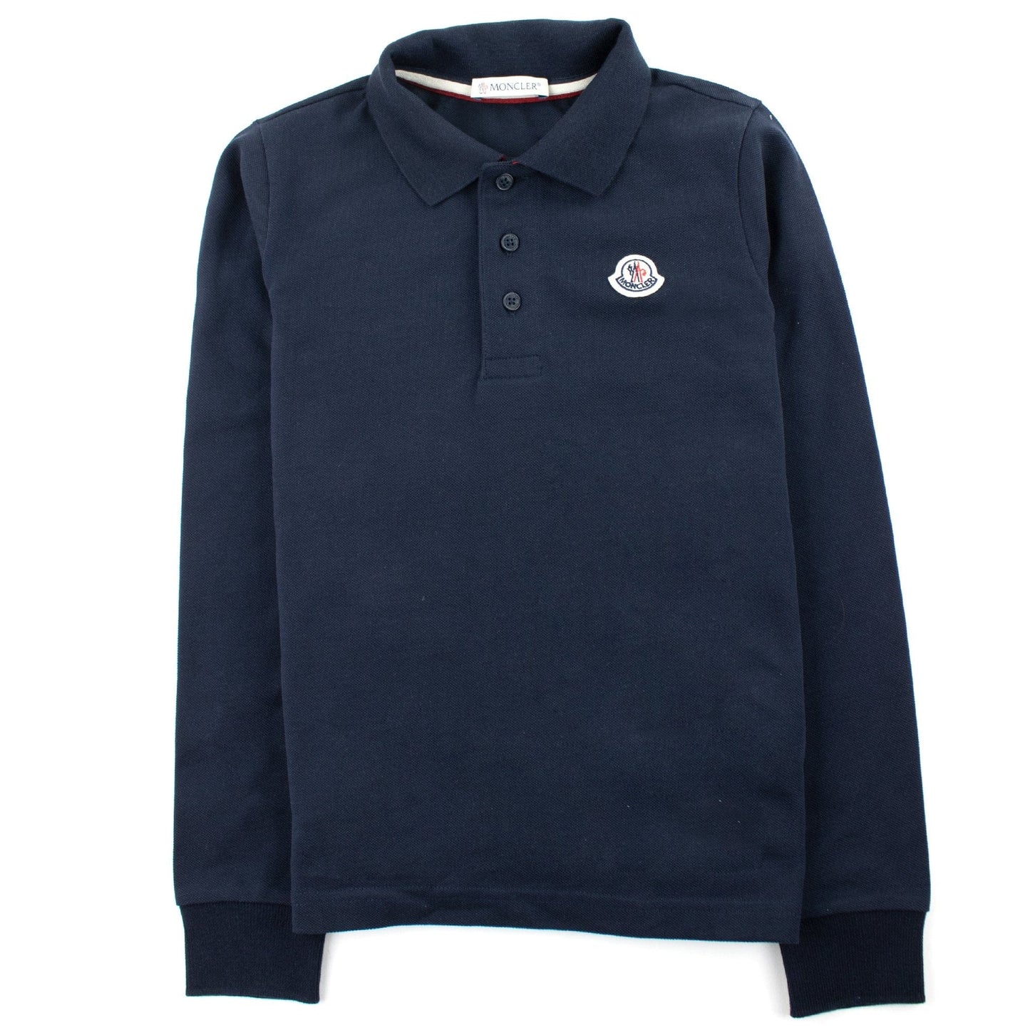 Moncler Junior Logo Collar Long Sleeve Sleeve Polo Navy