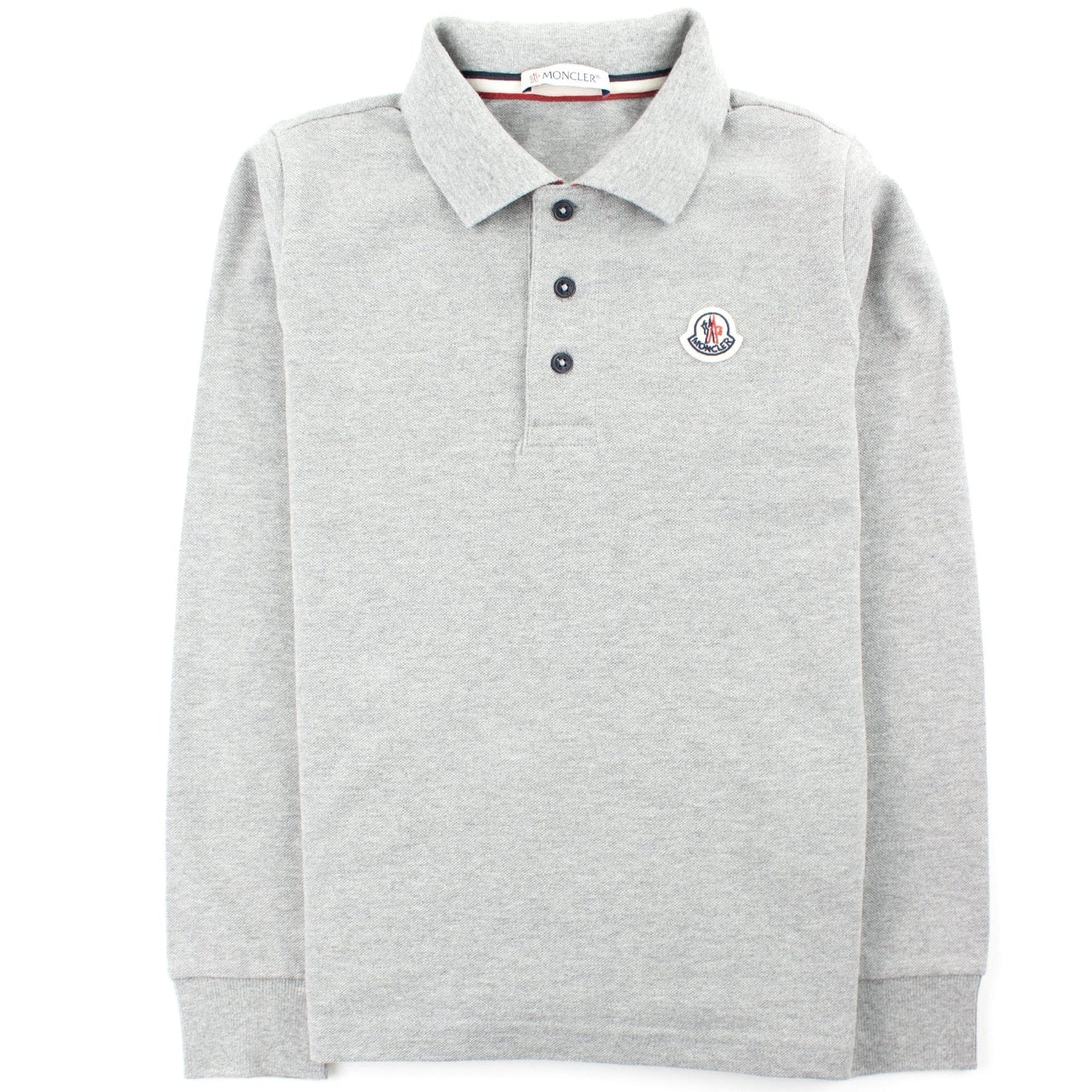 Moncler Junior Logo Collar Long Sleeve Polo Grey