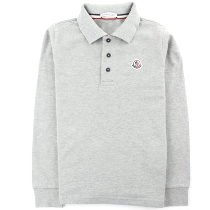 Moncler Junior Logo Collar Long Sleeve Polo Grey