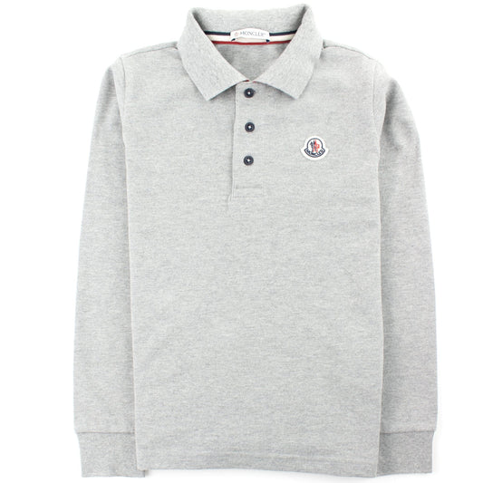 Moncler Junior Logo Collar Long Sleeve Polo Grey