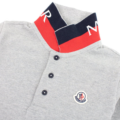 Moncler Junior Logo Collar Long Sleeve Polo Grey