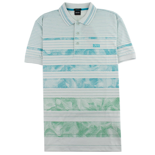 Hugo Boss Regular-fit Paddy 7 Polo Shirt With Patterned Stripe Turquoise