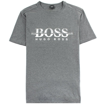 Hugo Boss Logo-print T-shirt In Stretch-cotton Grey