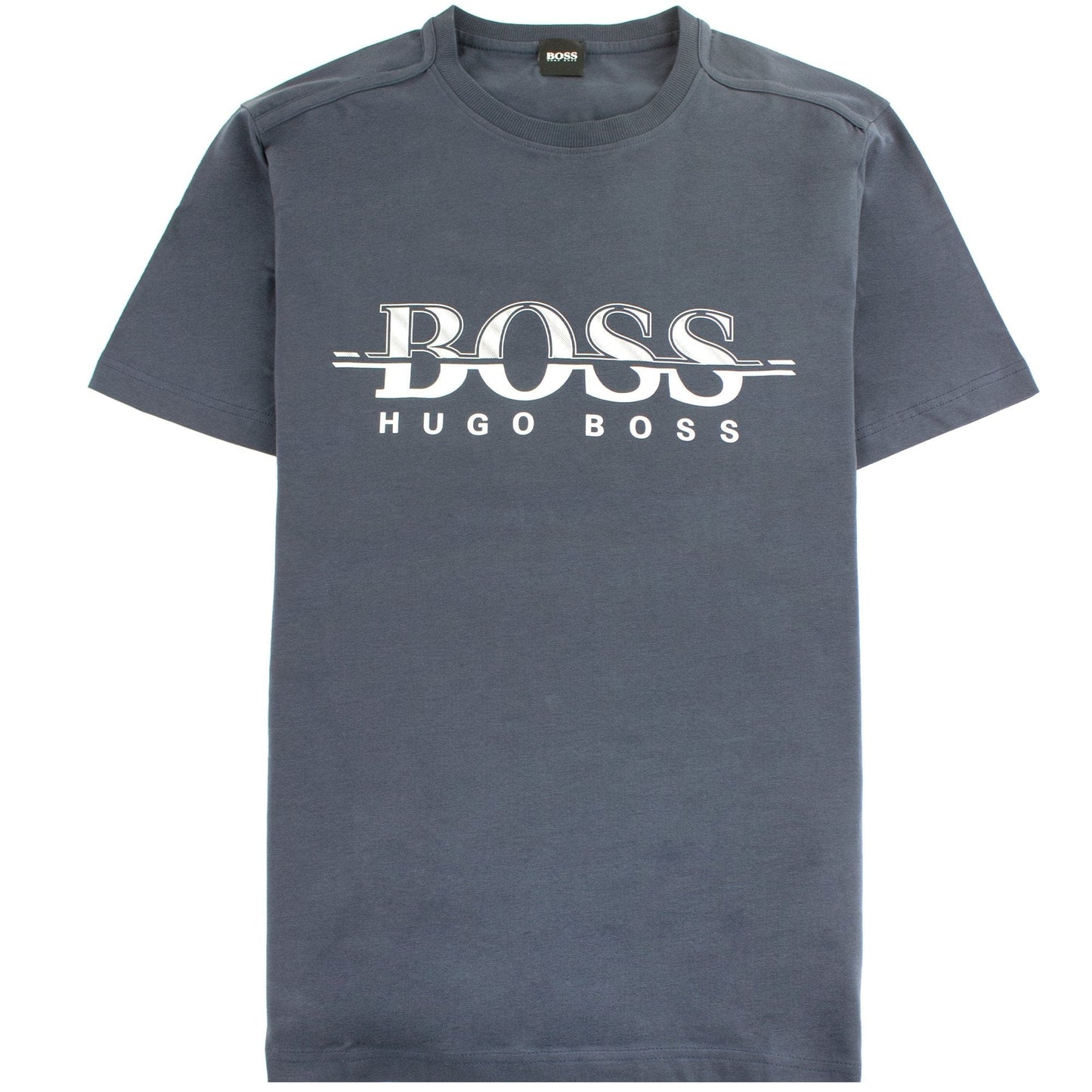 Hugo Boss Logo-print T-shirt In Stretch-cotton Navy