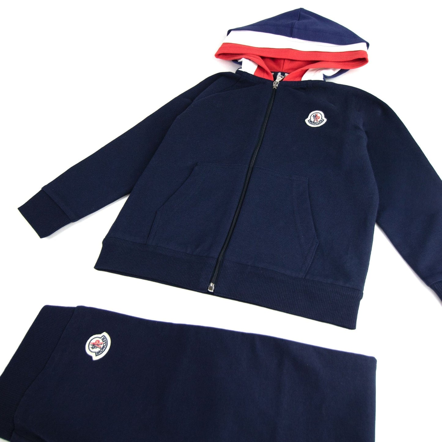 Moncler Junior Completo Maglia Infant Tracksuit With Tricolore Hood Navy 773
