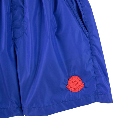 Moncler Junior Mare Rubber Logo Swim Shorts Electric Blue