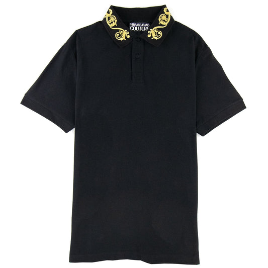 Versace Jeans Couture Cotton Polo Baroque Collar Black