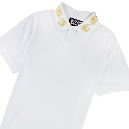 Versace Jeans Couture Cotton Polo Baroque Collar White