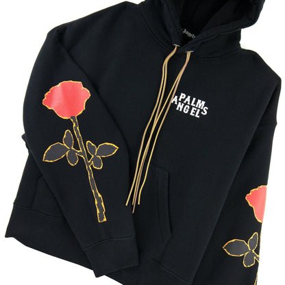 Palm Angels Side Roses Print Hooded Sweatshirt Black/red