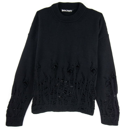 Palm Angels Distressed Flames Sweater Black/white