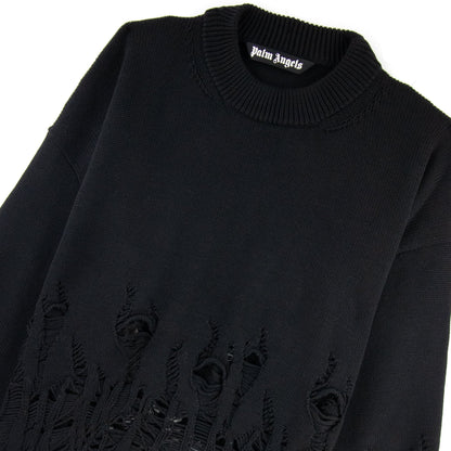 Palm Angels Distressed Flames Sweater Black/white