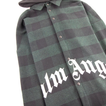 Palm Angels Logo Print Hooded Overshirt Forest Green
