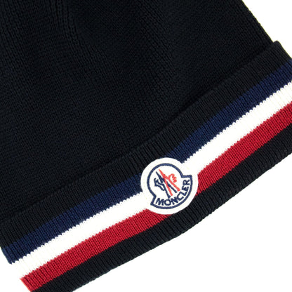 Moncler Tricolour Logo Beanie Hat Black
