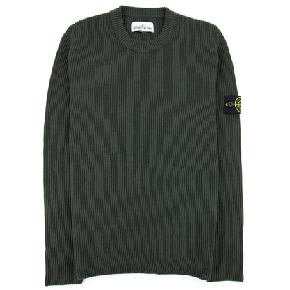 Stone Island Ribbon Knitted Crewneck Sweatshirt Dark Green V0058