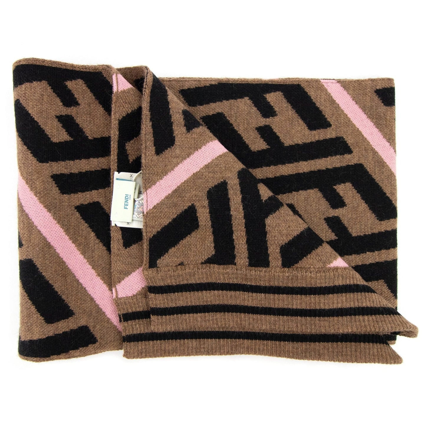 Fendi Kids FF Logo Knitted Scarf Rococo Zucca