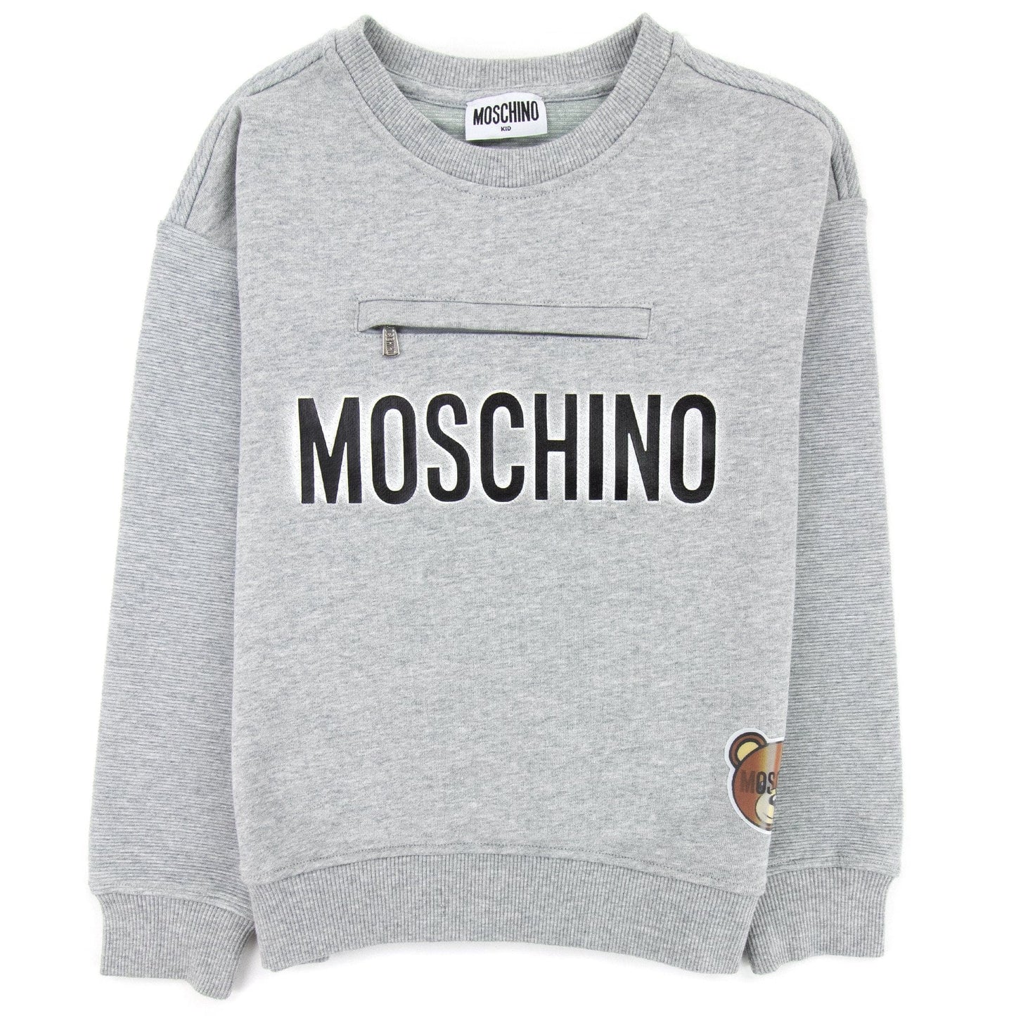 Moschino Kids Zip Pocket Cotton Sweatshirt Grey 60901