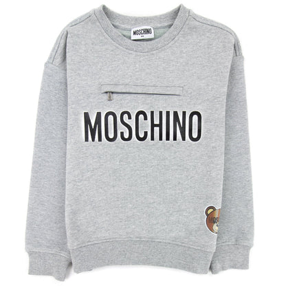 Moschino Kids Zip Pocket Cotton Sweatshirt Grey 60901