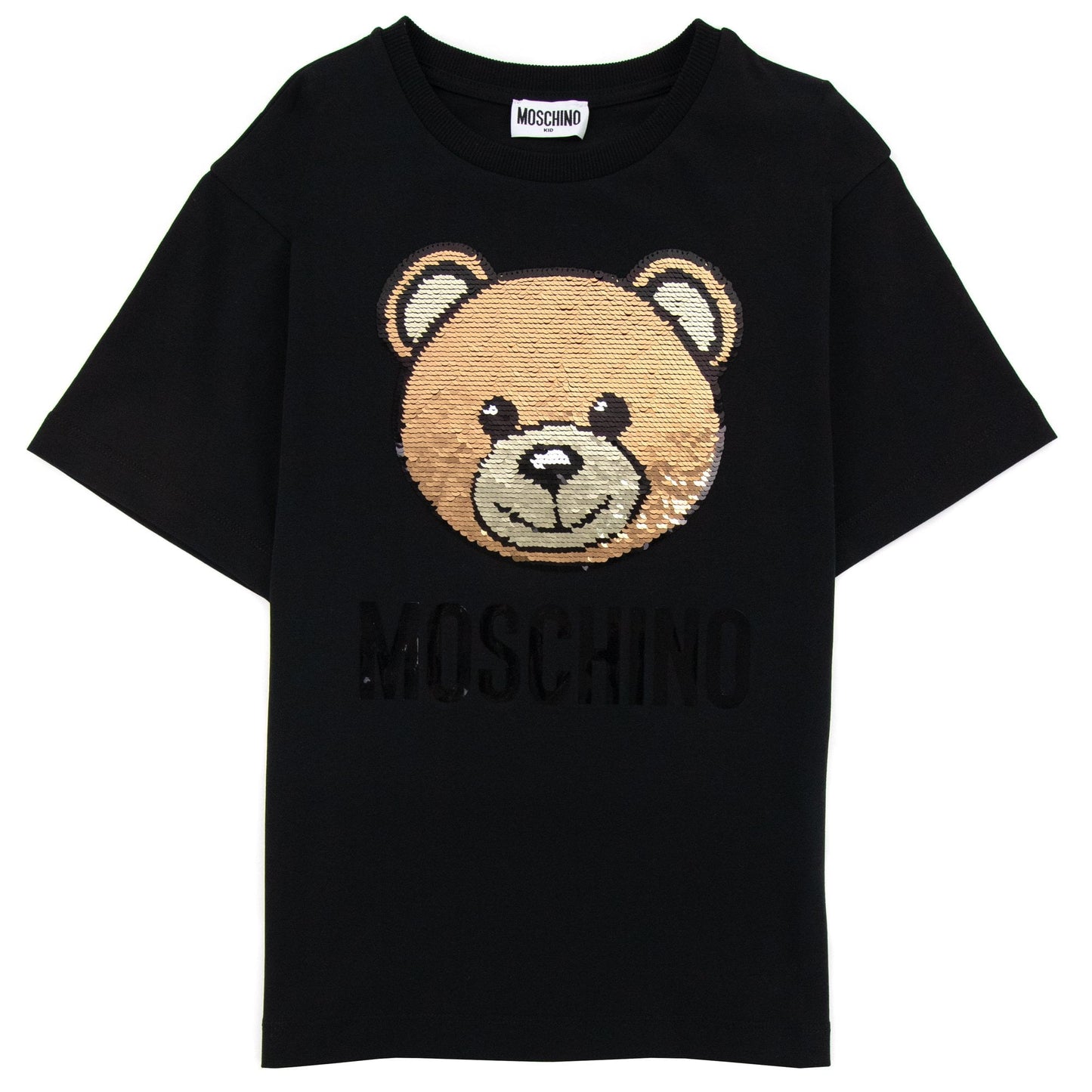 Moschino Kids Sequin Bear Logo T Shirt Black 60100