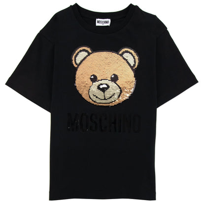 Moschino Kids Sequin Bear Logo T Shirt Black 60100
