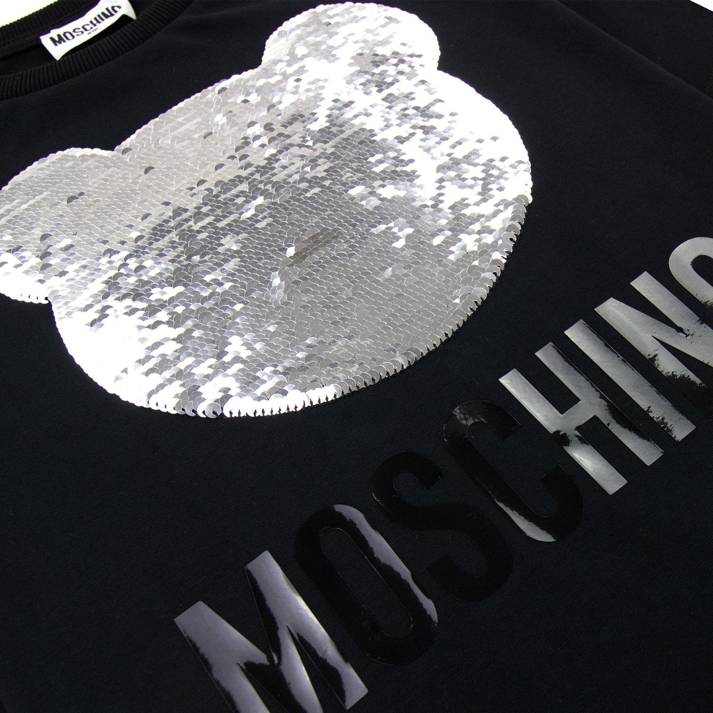 Moschino Kids Sequin Bear Logo T Shirt Black 60100