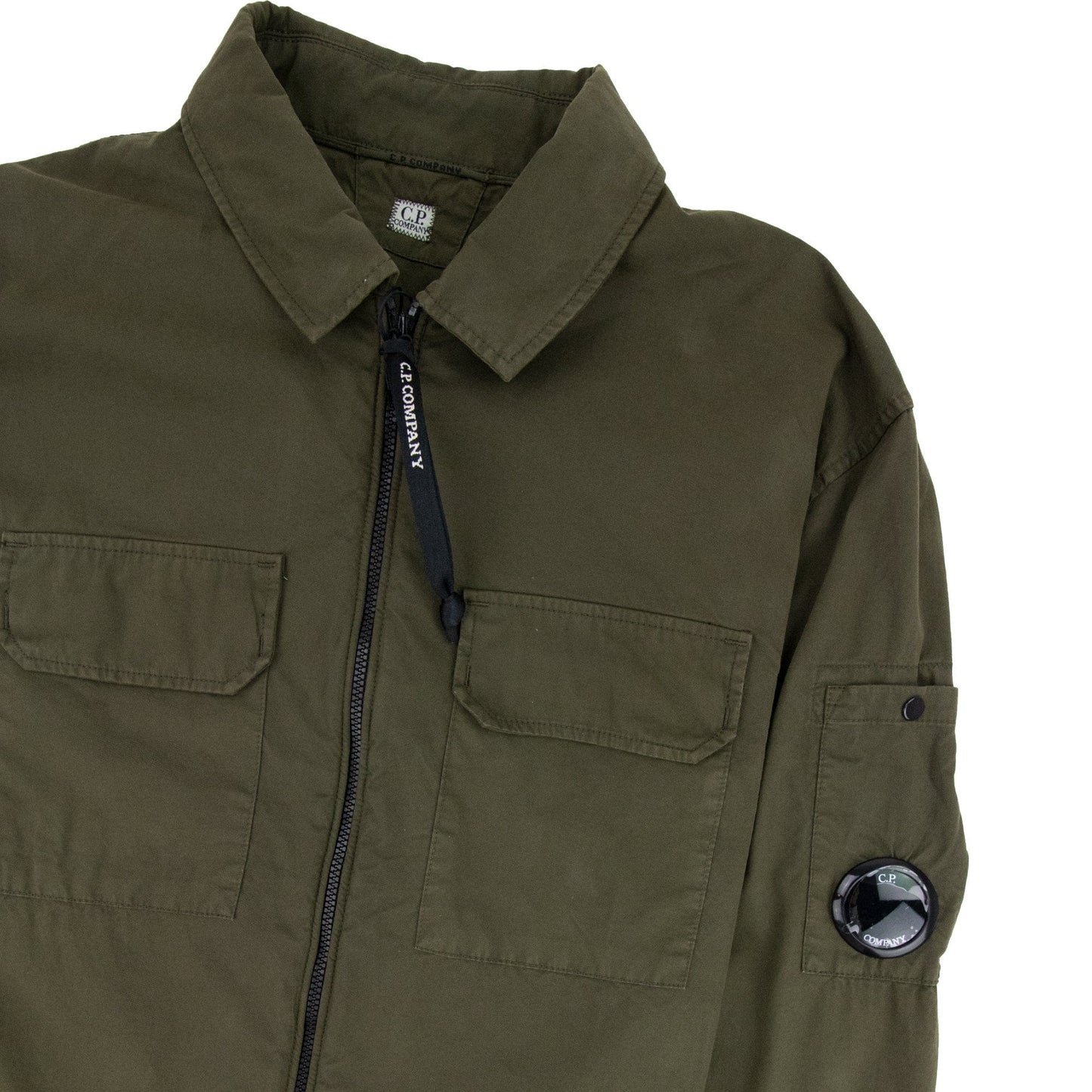 C.P. Company Garment Dyed Emerize Zipped Lens Shirt Green 683
