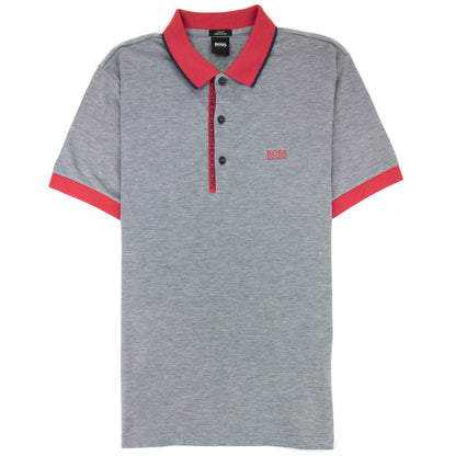 Hugo Boss Paule 4 Short Sleeve Polo Shirt Grey Marl/red