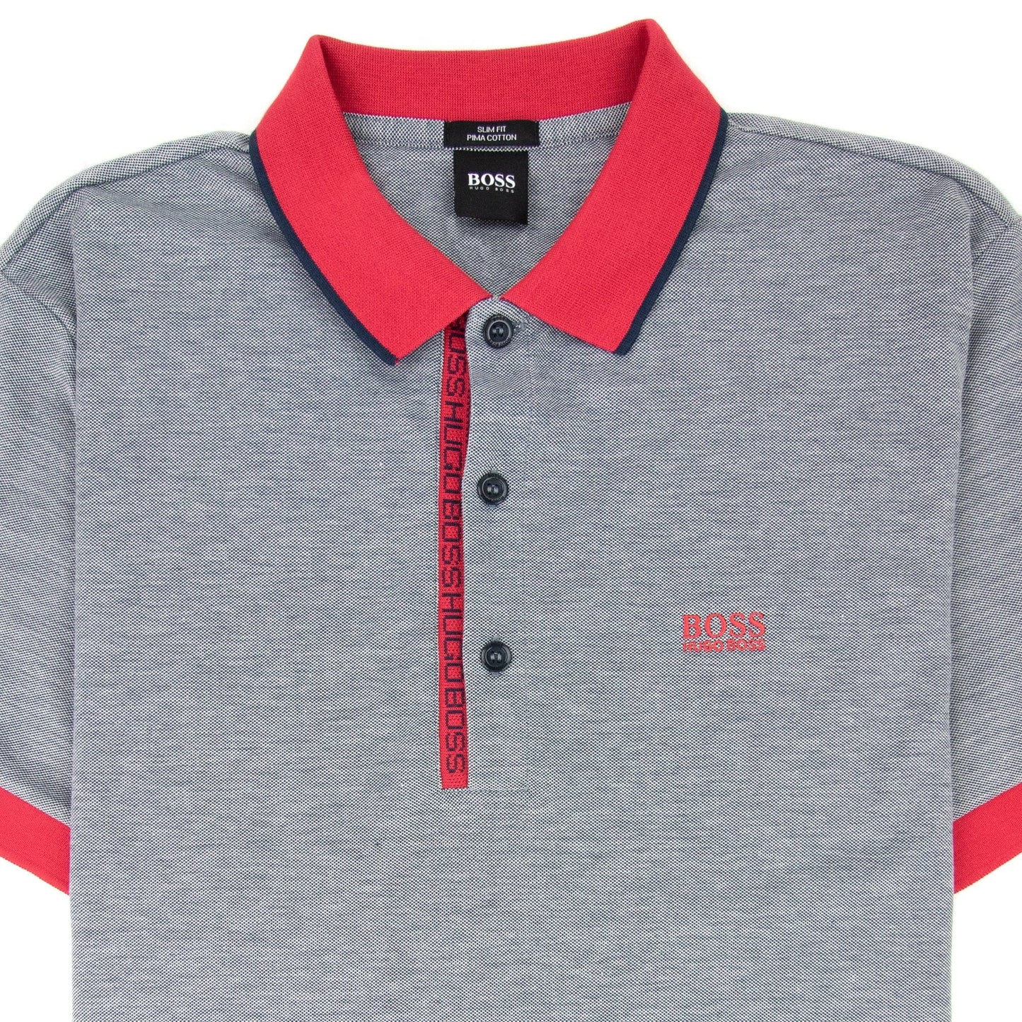 Hugo Boss Paule 4 Short Sleeve Polo Shirt Grey Marl/red