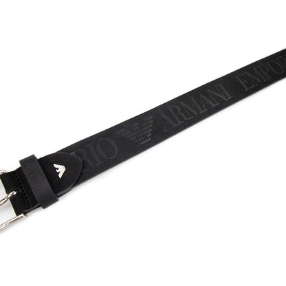 Emporio Armani Embossed Logo Nubuck Leather Belt Black
