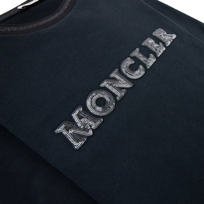 Moncler Junior Sequin Logo Long Sleeve T Shirt Black 999