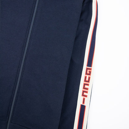 Gucci Junior Jacquard Trim Sleeve Logo Tracksuit Top Navy 4275
