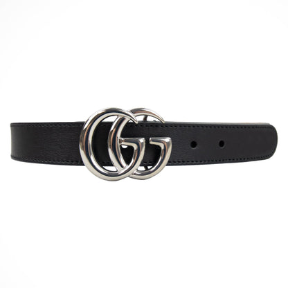 Gucci Junior Gg Silver Buckle Leather Belt Black 1000