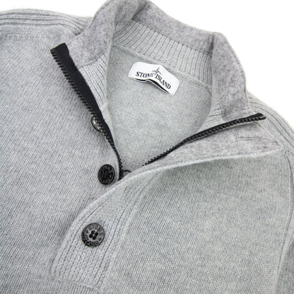 Stone Island Zip And Button Pop Over Sweater Light Grey Voo61