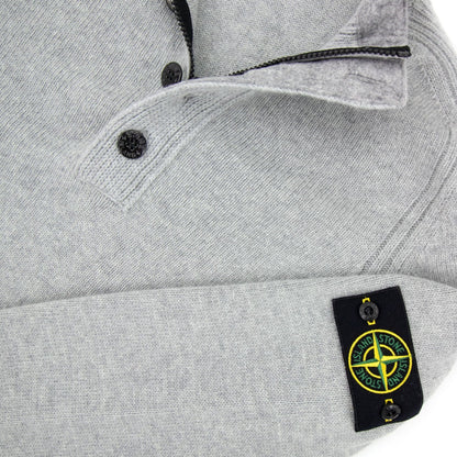 Stone Island Zip And Button Pop Over Sweater Light Grey Voo61