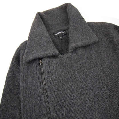 Emporio Armani Cotton Zip Up Knit Sweatshirt Dark Grey
