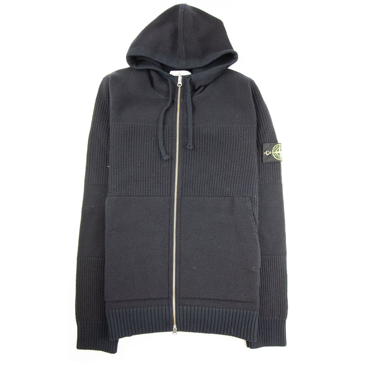 Stone Island Waffle Knitted Zip Up Sweatshirt Navy V0020