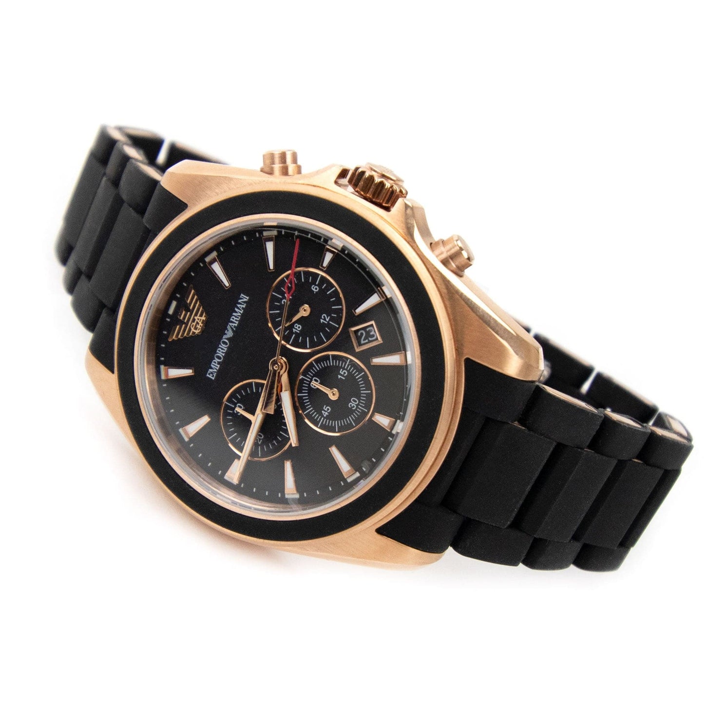 Emporio Armani Rose Gold Dials Black Rubber Strap Watch Black/Rose Gold