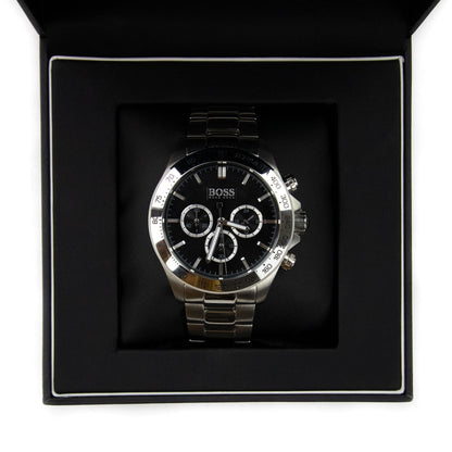 Hugo Boss Mens Ikon Black Chronograph Watch Stainless Steel
