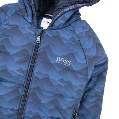 Hugo Boss Kids Logo Print Camo Down Jacket Navy Blue