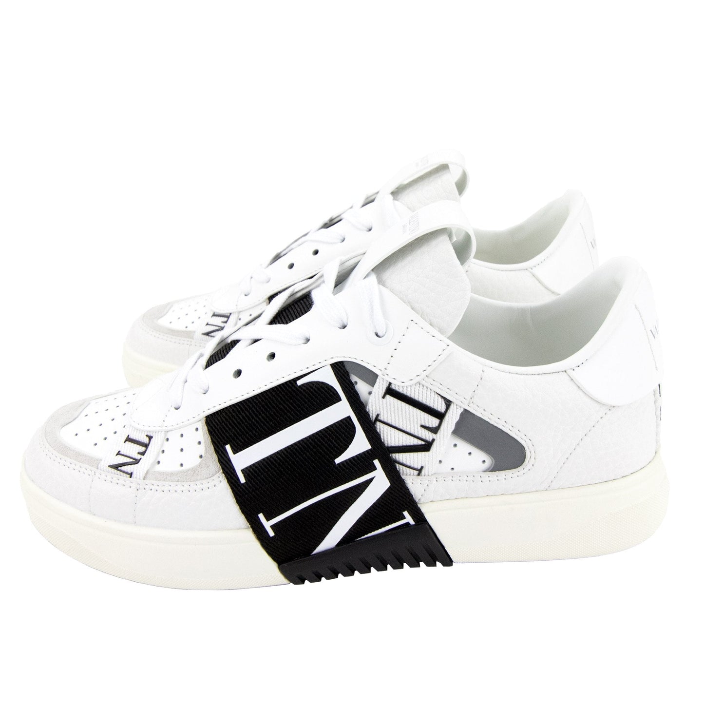 Valentino VLTN Logo Embellished Leather Trainers Bianco