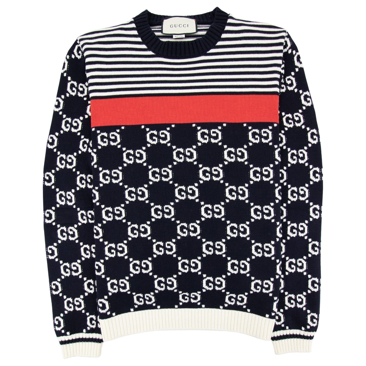 Gucci Gg And Stripe Knit Jumper Blue/white