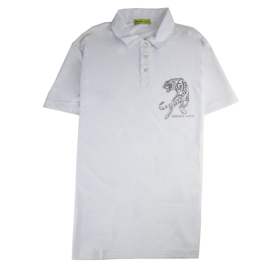 Versace Jeans Lion Printed Logo Cotton Jersey Polo White