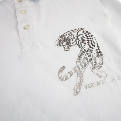 Versace Jeans Lion Printed Logo Cotton Jersey Polo White