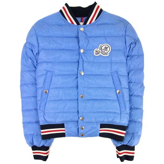 Moncler Junior Corbiac Embossed Logo Bomber Jacket Light Blue