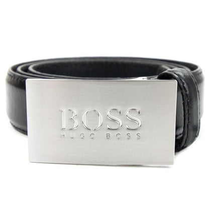 Hugo Boss Kids Brushed Embossed Logo Leather Belt Black