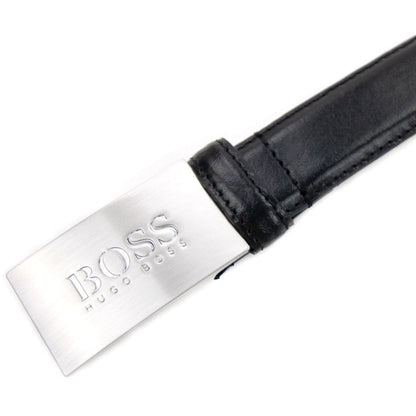 Hugo Boss Kids Brushed Embossed Logo Leather Belt Black