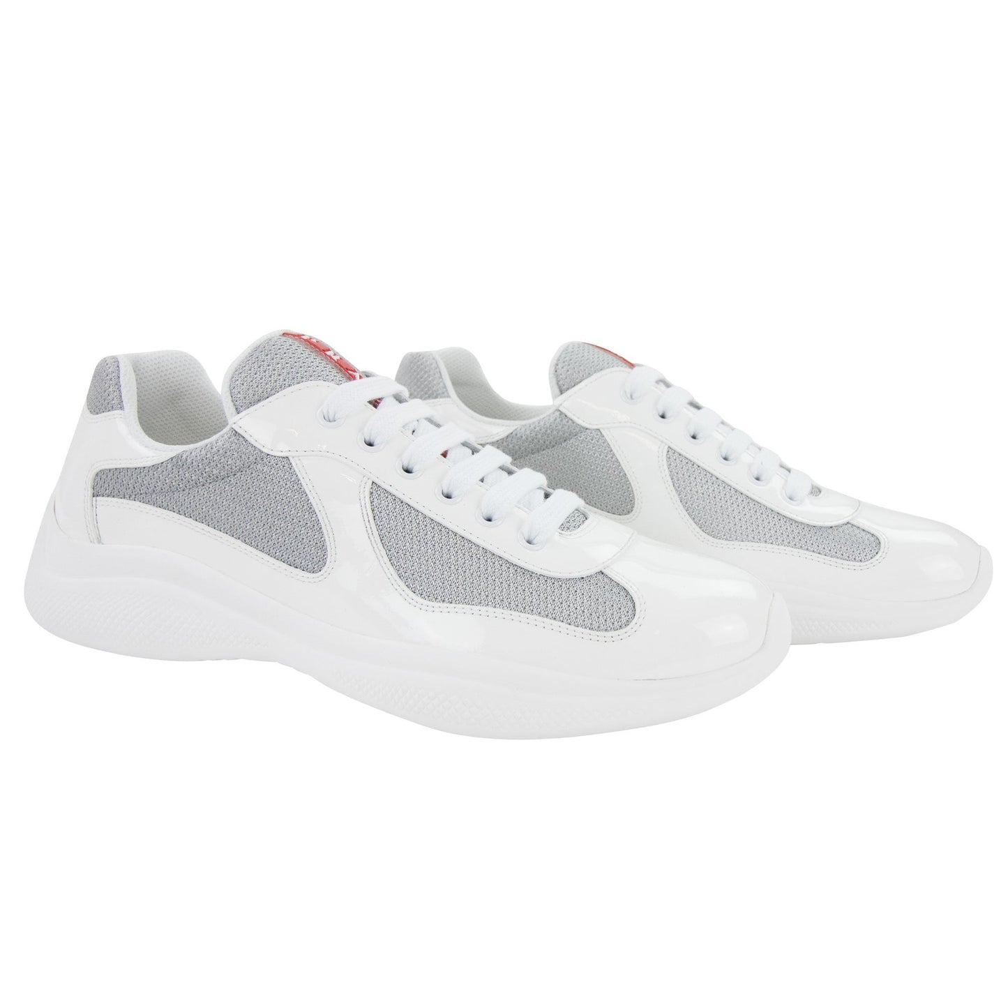 Prada Americas Cup Patent Leather And Nylon Sneakers Bianco/Argento