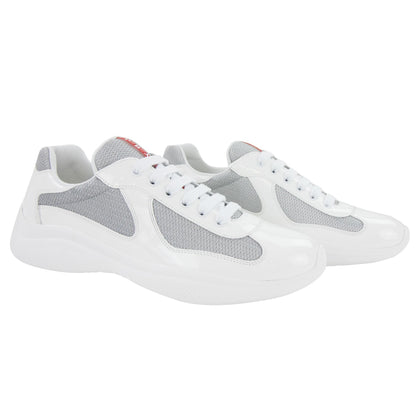 Prada Americas Cup Patent Leather And Nylon Sneakers Bianco/Argento