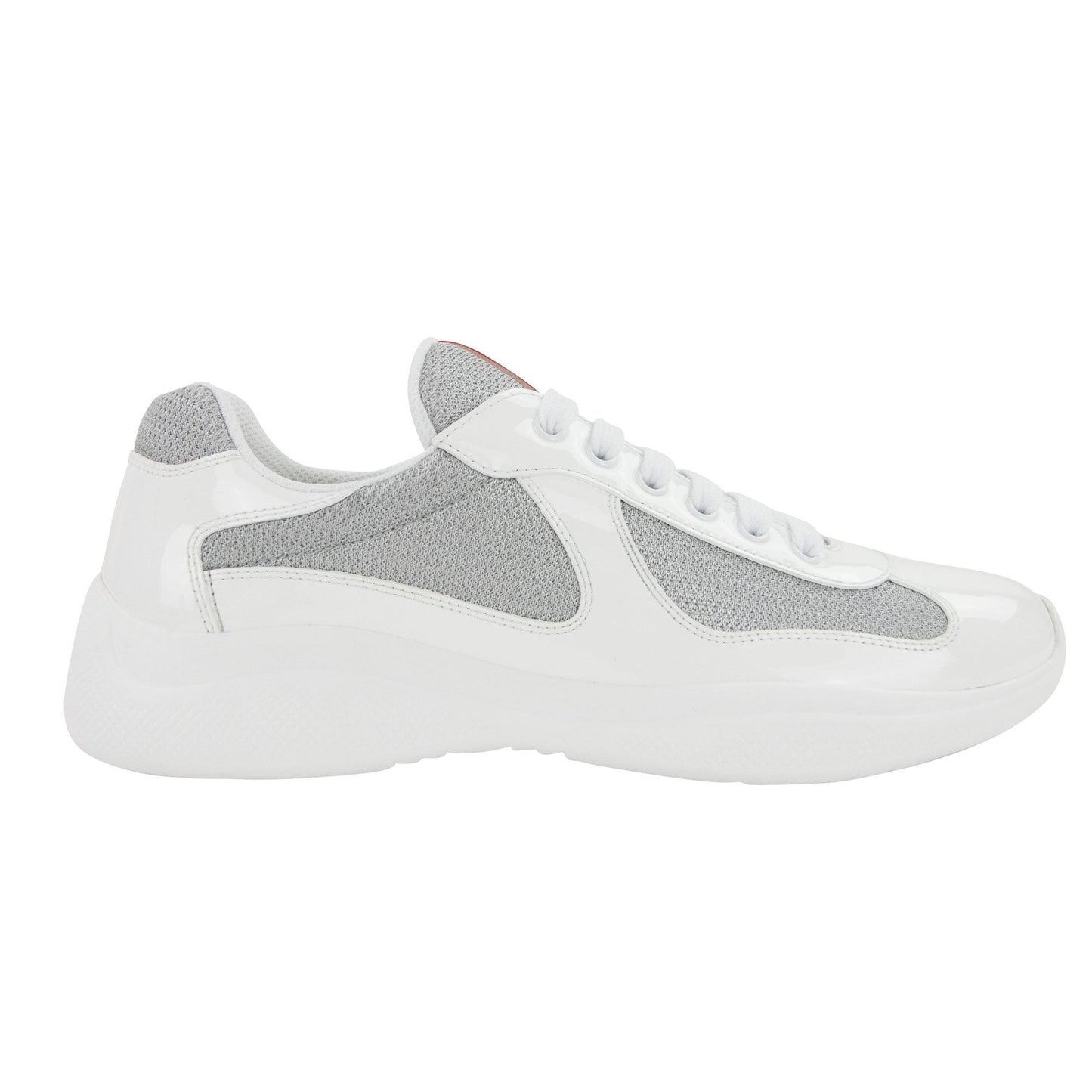Prada Americas Cup Patent Leather And Nylon Sneakers Bianco/Argento